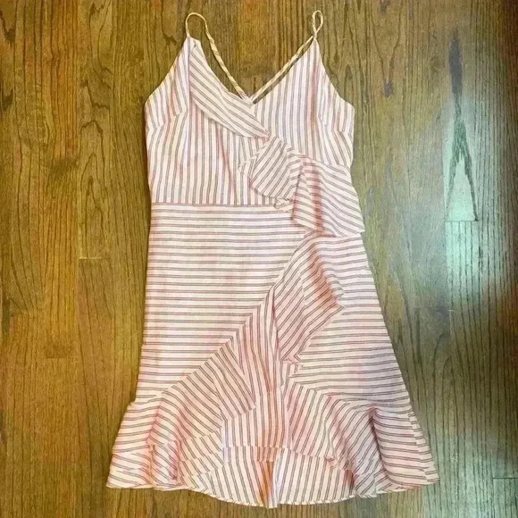 TJD The  Jetset Diaries Marley Striped Mini Dress
Surplice V Neck Ruffles Size M - Picture 1 of 7